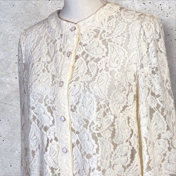 Pretty Garden Embroidered Lace Top Wms Medium Cream Button Romantic Cottagecore - Picture 4 of 12